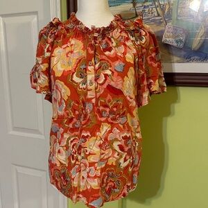 Floral Ruffle Sleeve Top - Multicolor